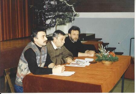 Delovno predsedstvo v sestavi Mihael Hribernik, Franc Dobnik, Franc Apšner